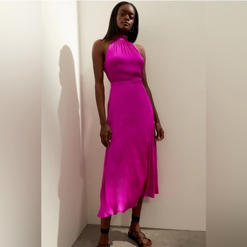 Hot Pink Halter Banana Republic Silk Dress